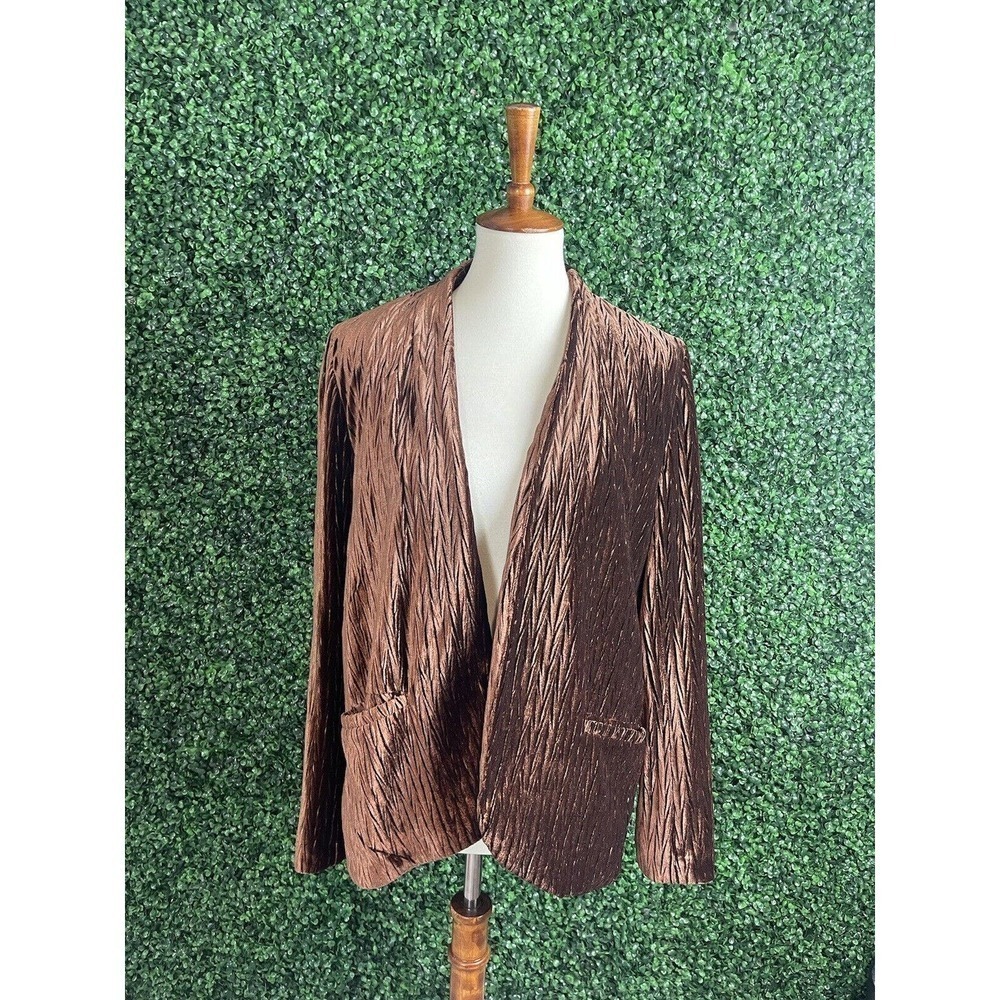 Moon River Open Front Textured Velvet Blazer Brown Size Medium Pockets Org.$88